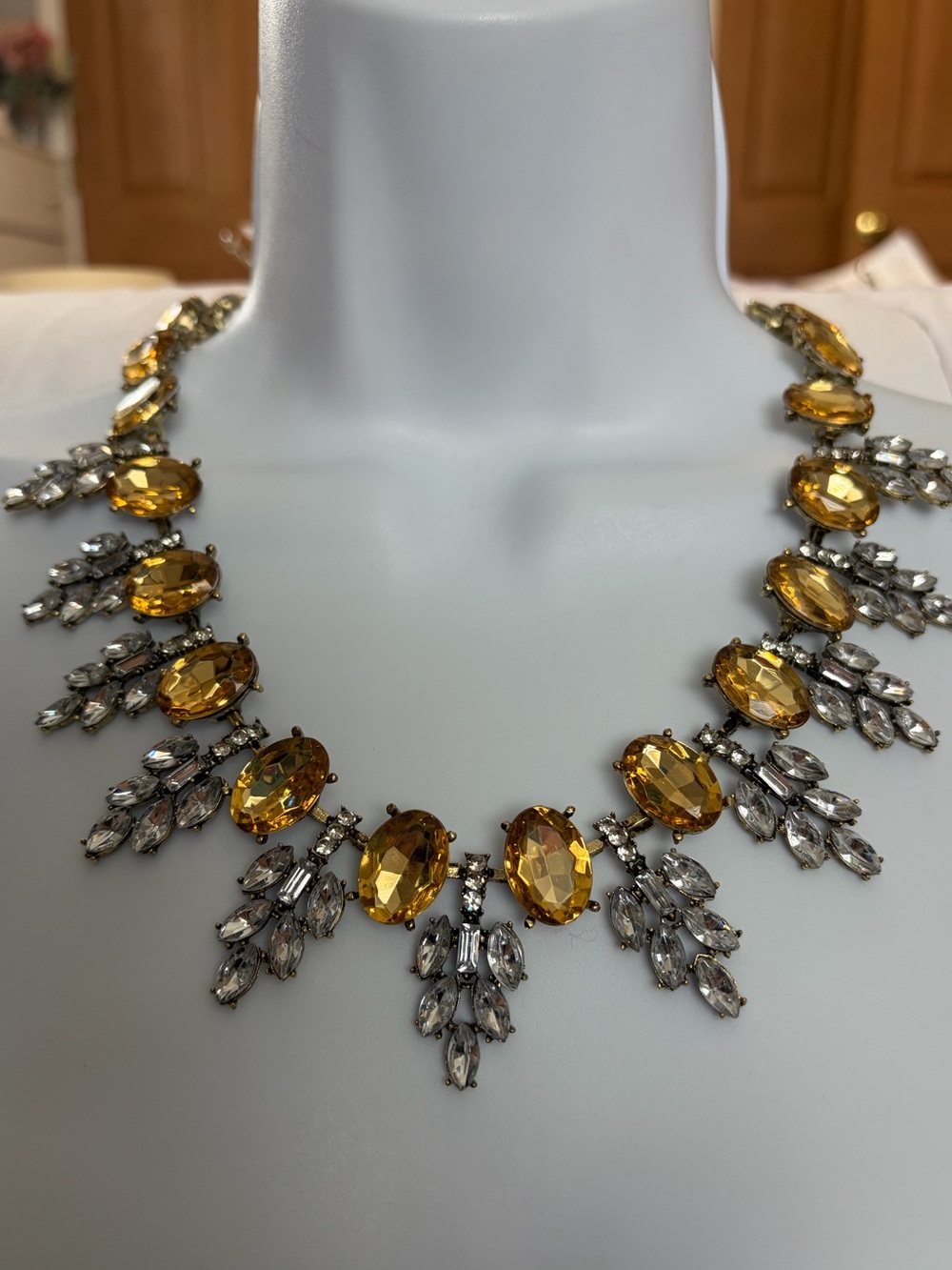 NWOT Aratta Silent Journey- Gold-Tone Topaz Crystal Statement Necklace - Picture 5 of 16